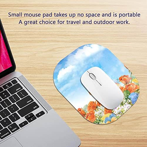 Small Mouse Pad 6 x 7 Inch, Sky and Flower, Oval Mini Mouse Pad with Non-Slip Rubber Base, Waterproof Compact Mouse Mat for Laptop Computer Wireless Mouse Keyboard Tray Home Office Travel