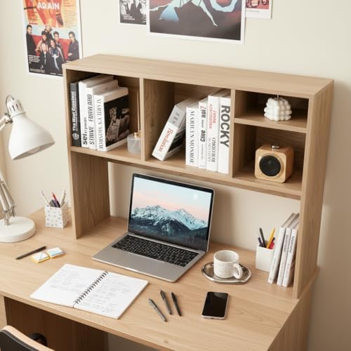 Tangkula Desktop Bookshelf, Countertop Storage Hutch with 4 Shelves for Computer Desk, Desktop 2-Tier Display Rack, Multipurpose Wood Desktop Hutch Storage Organizer for Dorm Office