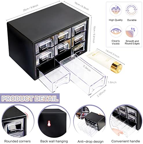 Stackable Desk Organizer with 9 Drawers, Clear Storage Box, Black