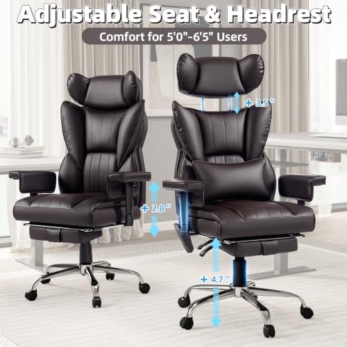 6 Points Massage Heated Home Office Chair with Foot Rest, Brwon