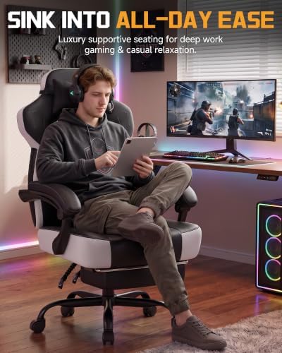 GTPLAYER Big & Tall Gaming Chair, Wide Seat with Footrest, New Black