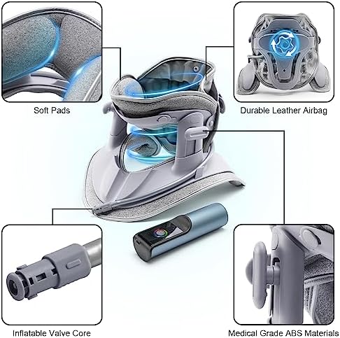 Cervical Neck Traction Device Fast Air Pump Neck Brace, Adjustable Inflatable Neck Stretcher with 3 Power Tractions Pain Relief Neck Decompression Tension Relief