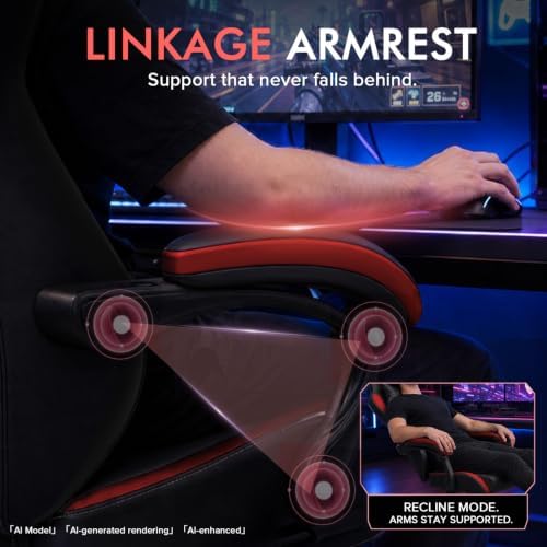 GTPLAYER Gaming Chair with Footrest, High Back Computer Chairs for Adults with Linkage Armrest Lumbar Support Heavy Duty 350lbs Ergonomic Swivel PC Game Chair for Office, Red