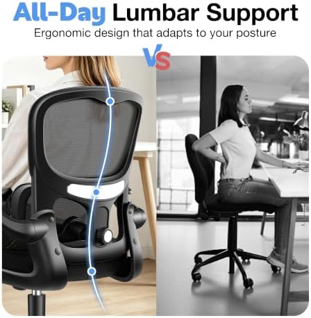 ALLGOD Ergonomic Office Chair, Breathable Mesh Ergonomic Desk Chair with Adjustable Lumbar Support, Flip-up Armrests, Computer Chairs Comfortable for Home, Office, Work, 300lbs, Black (2Pack)
