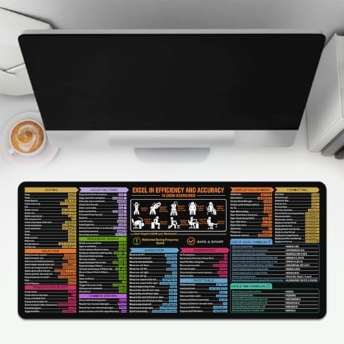 Office Excel Cheat Sheet Desk Pad Mat, XL 31.4" x 11.8"