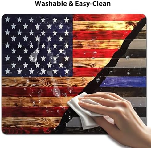 9.5x7.9 Inch Office/Gaming Mouse Pad, Rustic Patriotic American Flag Split Design Wooden Thin Blue Line Honor & Pride, Cute Anti-Slip Mat for Desk Decor