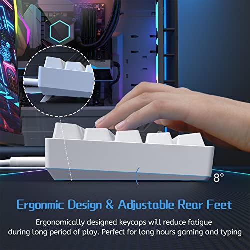 DIERYA 60% Mechanical Keyboard, DK61se Wired Gaming Keyboard with Blue Switches, LED Backlit Ultra-Compact 61 Keys Mini Office Keyboard for Windows Laptop PC Gamer Typist（White）