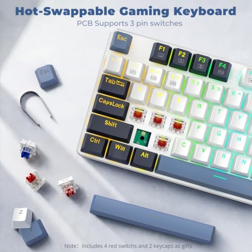 Redragon Mechanical Gaming Keyboard Wired, 11 Programmable Backlit Modes, Hot-Swappable Red Switch, Anti-Ghosting, Double-Shot PBT Keycaps, Light Up Keyboard for PC Mac, Blue