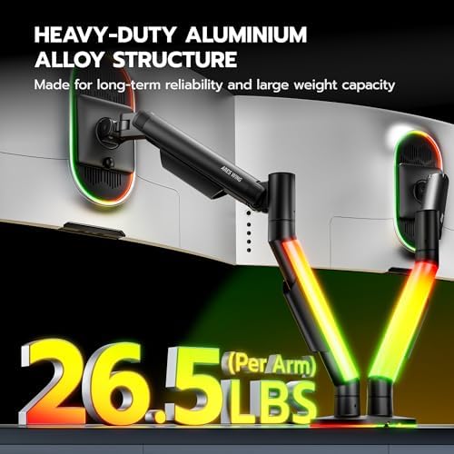 ARES WING RGB Dual Monitor Arm Desk Mount for 17-35 Inch Monitors, Black