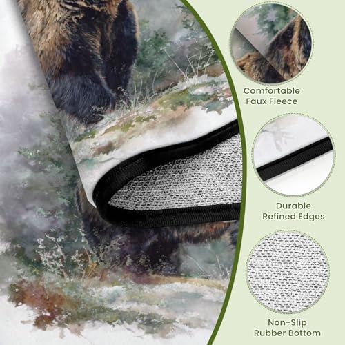 Peaceful Bear by Pine Trees Sunlit Moss Warm Tones Area Rug Outdoor Patio Rug Play Mat Modern Floor Carpet Non-Slip Home Decor Living Room Kids Bedroom Nursery, 3x5 ft