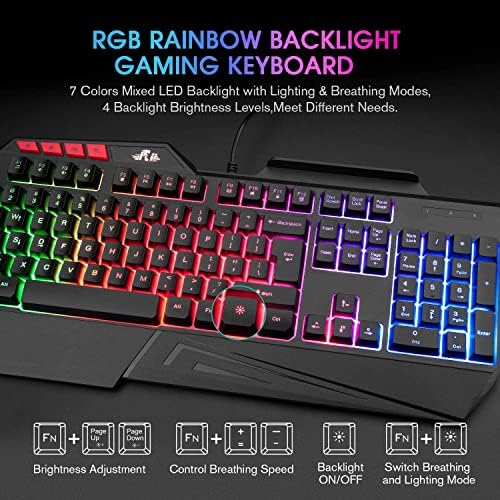Rii Mechanical Feeling Gaming Keyboard,USB Keyboard with Wrist Rest