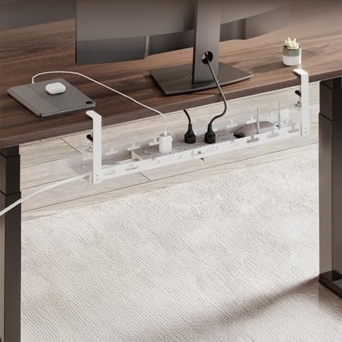 Maclean Adjustable Under Desk Cable Holder Organizer | Clamp Mount | Cable Management for Home Office Gaming | 5kg Load Capacity (White, 1 Tier/Length: 433-728mm)