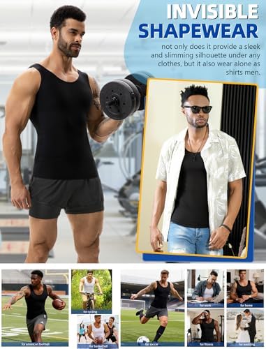 MISS MOLY 2 Pack Compression Shirt Mens Shapewear Tummy Control Posture Corrector Undershirt Tank Sleeveless Top Shaper