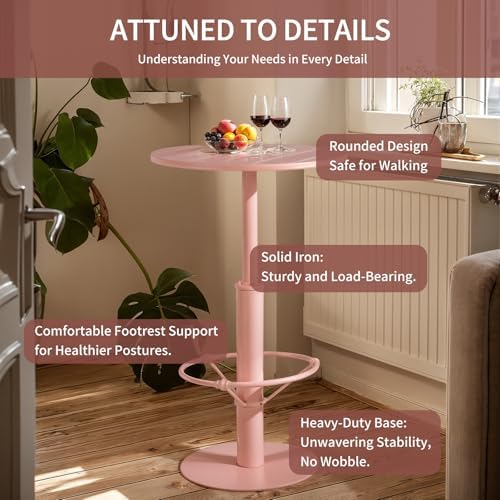 42" Tall Modern Industrial Bar Table-23.6" Dia Round Metal Top Standing Pub Cocktail Bistro Table-Indoor Outdoor Patio-Commercial Grade, Heavy Duty (Peach-Pink)