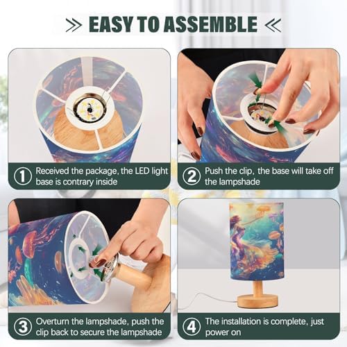 ALAZA Mermaid Jellyfish Funny Beautiful Decor Bedside Table Lamp with USB Port for Bedroom Nightstand Office Desk LED Bulb Included