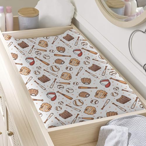 Cartoon Baseball Balls Hats Gloves Baby Changing Pad Cover,Unisex Sports Nursery Diaper Changing Table Pad Mat Sheet for Boys Girls-16x32