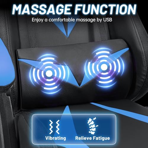 HOFFREE LED Gaming Chair with Speakers RGB Lights Computer Chairs-Blue