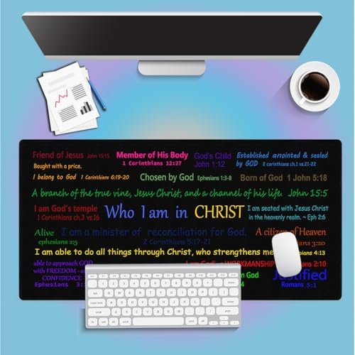 Christian Bible Verse Large Mouse Pad, Who I am in Christ Identity Desk Mat