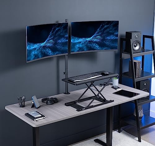 VIVO Premium Dual Ultra Wide LCD LED 27 to 38 inch Monitor Desk Mount, Heavy Duty C-clamp, Extra Tall Pole, Adjustable Telescoping Arms, Flush Wall Setup, Fits 2 Screens, Black, STAND-TS38C-T
