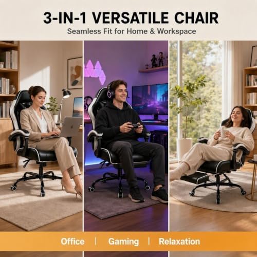 Ergonomic Gaming Chair with Footrest Lumbar Support, Home Office Game Desk