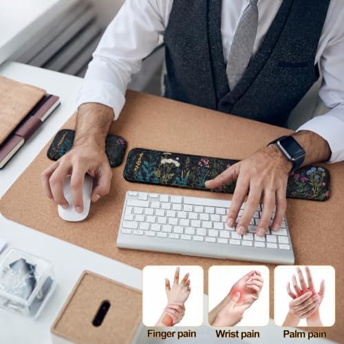 Keyboard Wrist Rest Mouse Wrist Support, Memory Foam Wrist Rest Pad for Computer Laptop, Ergonomic Wrist Cushion Support for Typing Pain Relief, Gaming Home Office, Flowers Grass