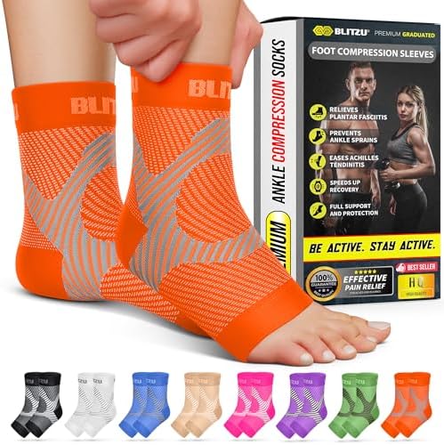 BLITZU Compression Socks for Plantar Fasciitis, Foot, Arch & Ankle Support