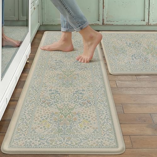 Extra Thick Anti Fatigue Blue Neutral Non-Slip Kitchen Mat 2 Piece