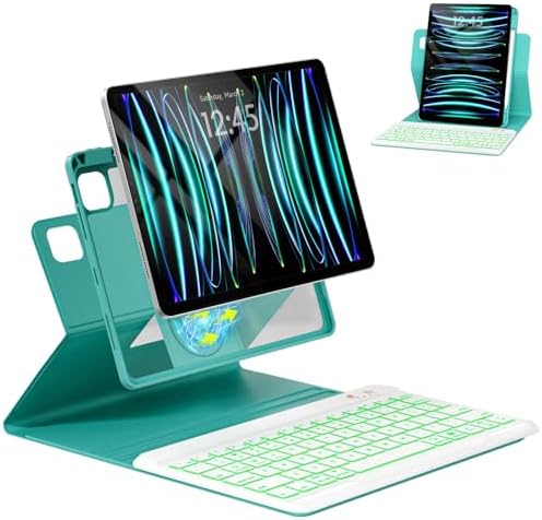 Magnetic Keyboard Case for iPad Air 11-inch (M2 2024) & Pro 11 1st/2nd/3rd/4th,360 Rotation Detachable & 7 Color Backlit BT Keyboard Cover for ipad Air 5th 4th Generation 10.9 inch(Teal)