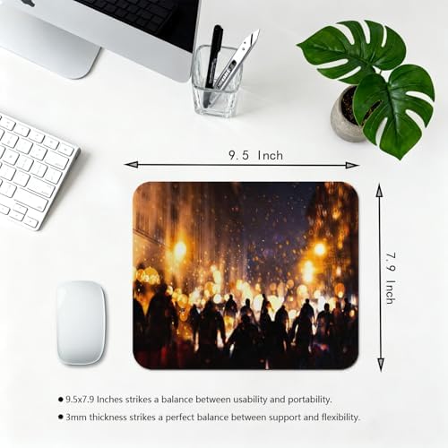 9.5x7.9 Inch Office/Gaming Mouse Pad, Zombie Burning Town Urban Chaos with Human Silhouettes in Street Print, Cute Anti-Slip Mat for Desk Decor