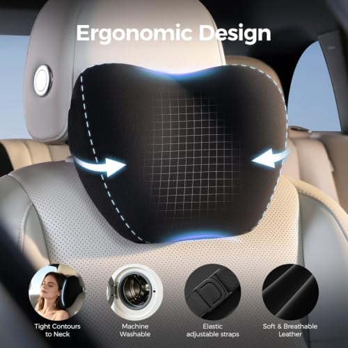 BABUR Car Neck Pillow Ergonomic 100% Memory Foam Headrest for Driving Seat