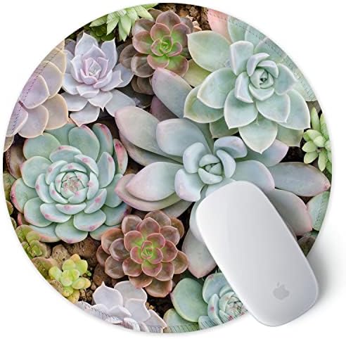 ITNRSIIET Round Mouse Pad with Stitched Edge Premium-Textured Waterproof Non-Slip Rubber Base Desktop Protection Mat Diameter 8.7 inches, Succulents