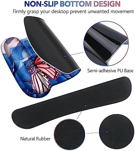 AIMSA Wrist Rest Support Mouse Pad Ergonomic, Memory Foam Keyboard Wrist Rest Set Non-Slip Easy Typing and Relieve Wrist Pain Mouse Mat for Computer Office -Butterfly Flower