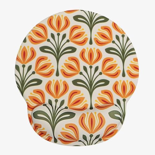 Seorsok Leaves & Floral Mouse Pad with Gel Wrist Support Mouse Pad,Ergonomic Aesthetic,Comfortable Mousepad for Office Game Work Computer,Pain Relief Mousepad with Non-Slip Silicone Base,Yellow