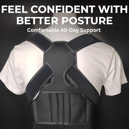 Posture Corrector for Men & Women – Adjustable Back Brace for Upper Back, Shoulder & Neck Support – Breathable, Adjustable & Comfortable for Everyday Wear (Black, X-Large)
