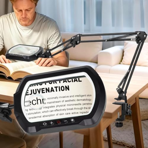 15X 30X Square 3-Section Magnifying Glass with Light and Clamp-White