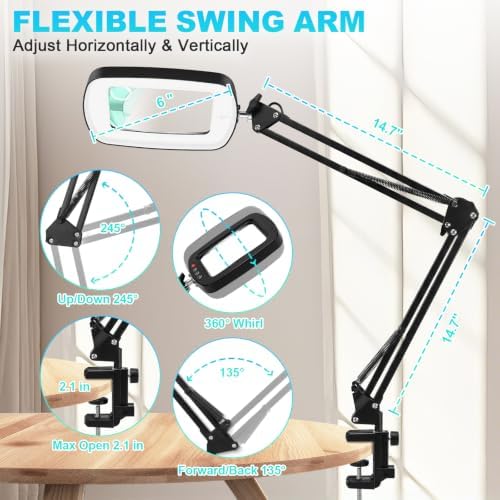 12X 30X Large Magnifying Glass with Light, Stand & Clamp, LED Desk Lamp