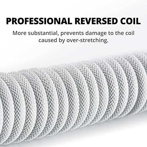 GUNMJO Pro Custom Coiled USB C Cable for Gaming Keyboard, Double-Sleeved Mechanical Keyboard Cable with Detachable Metal Aviator, 1.5M USB-C to USB-A, White