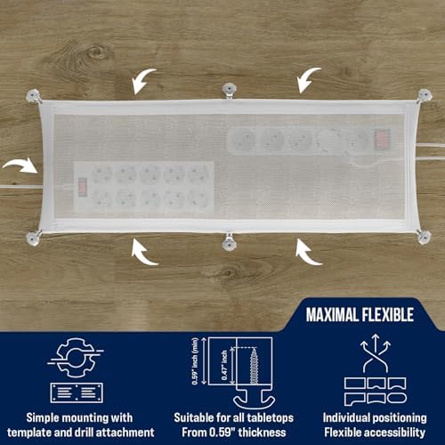 Cable Management net - Under Desk Wire Management - Flexible Under Desk Cable Management Tray White