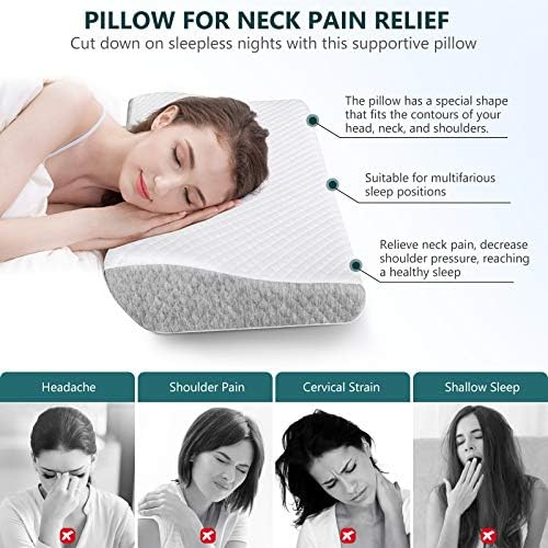 ZAMAT Contour Memory Foam Pillow for Neck Pain Relief, Adjustable Ergonomic Cervical Pillow for Sleeping, Orthopedic Neck Pillow with Washable Cover, Bed Pillows for Side, Back, Stomach Sleepers