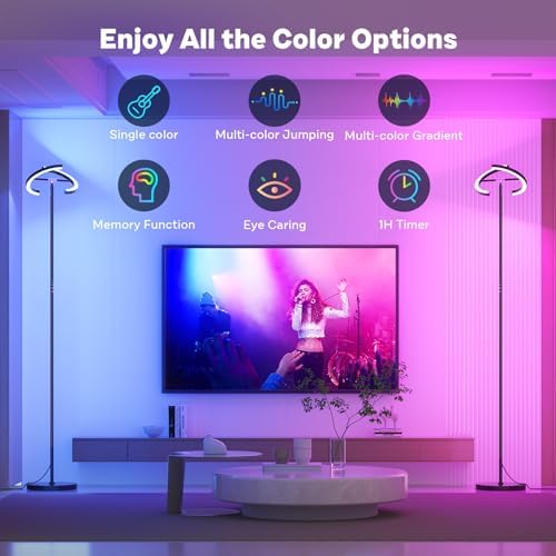 SIBRILLE Upgraded RGBCW Floor Lamp, Bright Color Changing RGB Standing Lamp, Modern Stepless Dimmable LED Tall Lamp with Remote Control, 20W 3000-6000K Floor Lamps for Living Room, Bedroom, Office