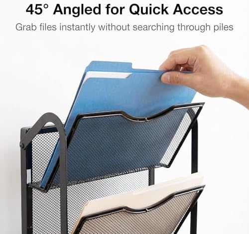 3-Tier Wall File Organizer for Office,Metal Folder Holder with 2 Hook,Black