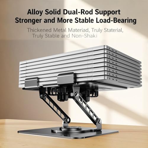 Laptop Stand for Desk with Quiet Cooling Fans - 360 Rotating Base Ergonomic Computer Stand, Aluminum Laptop Riser Foldable Protable for Office Home fits MacBook Air Pro, Dell, HP (10-17.3'') (silver)
