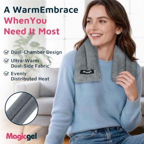 Magic Gel Microwave Heating Pad for Neck and Shoulder Pain Relief, Moist Heat Neck Warmer with Clay Beads, Soft Heated Neck Wrap for Stiff Neck, Muscle Tension & Hot Compress Therapy