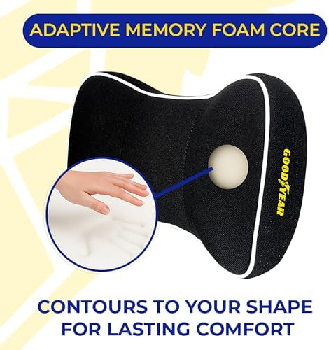 Goodyear Car Neck Pillow, Soft Memory Foam Headrest Pillow for Driving, Ergonomic Car Seat Headrest Cushion with Adjustable Strap, Breathable & Removable Cover, Neck Pain Relief, Black