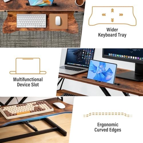 37 Inch Standing Desk Converter, Height Adjustable Desktop Standing Desk, Stand Up Riser Compatibles with 2 Computer, Stand Up Converter Laptop Workstation to 18.8" Tall, Black