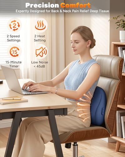 Electric Back Massager, Deep Tissue Kneading Heat for Pain Relief