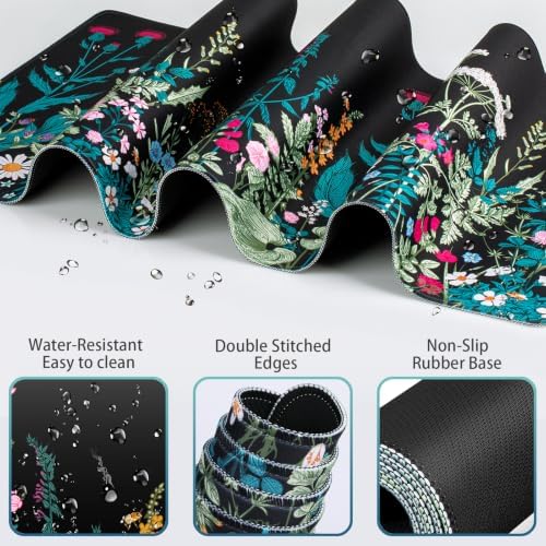 4 in1 Desk Mat, Large Gaming Mouse Pad with Wrist Rest Floral