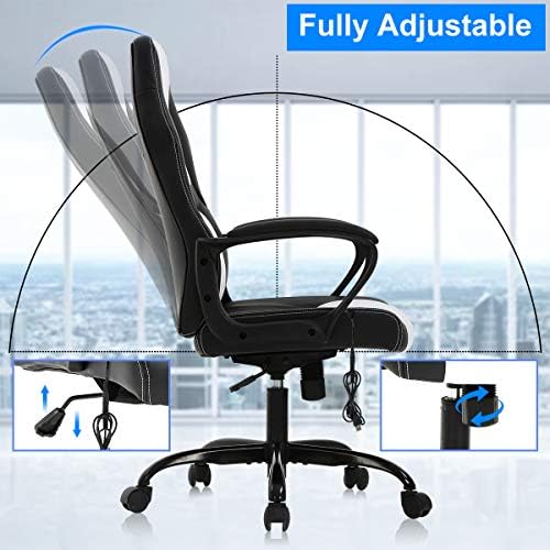 Gaming Chair Computer Chair Office Chair Ergonomic High Back Massage PC Desk Chair with Lumbar Support & Padded Armrest Racing Style Cheap Adjustable Swivel Chair for Women Men Adult, White