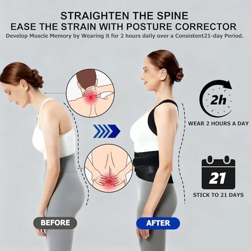 Upgraded Back Brace Posture Corrector for Women and Men - Adjustable Back Brace with Bionic Bone Lumbar Panel for Upper & Lower Back Pain Relief, Sciatica, Herniated Disc XXL(42-46Inch)