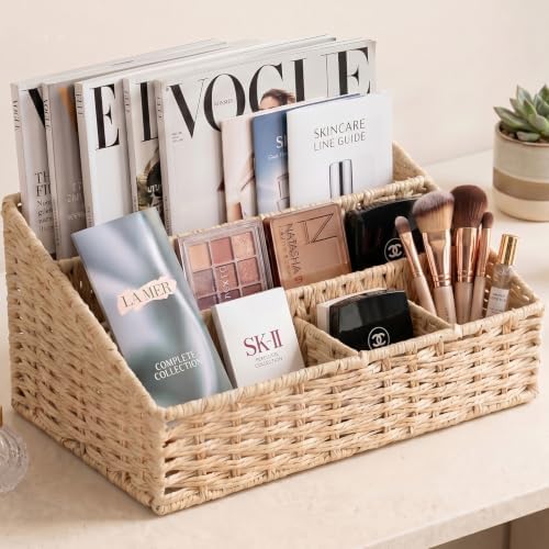 Rattan Mail Organizer - Countertop, Desk, Bills, Woven Basket, Magazine Holder, Mail Sorter, Hobo Organizer，Beige